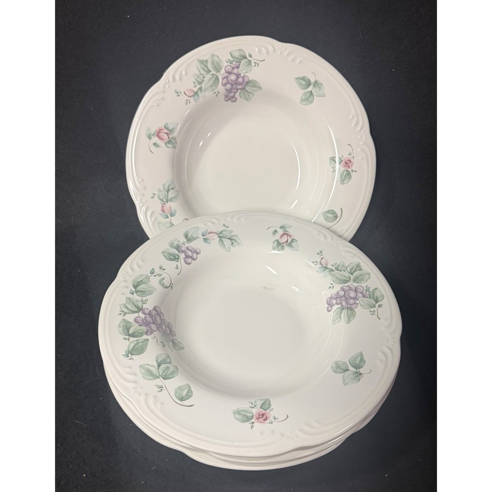 Pfaltzgraff Grapevine Rimmed Soup/Pasta/Salad Bowls 9 Inch ~ Set of 4